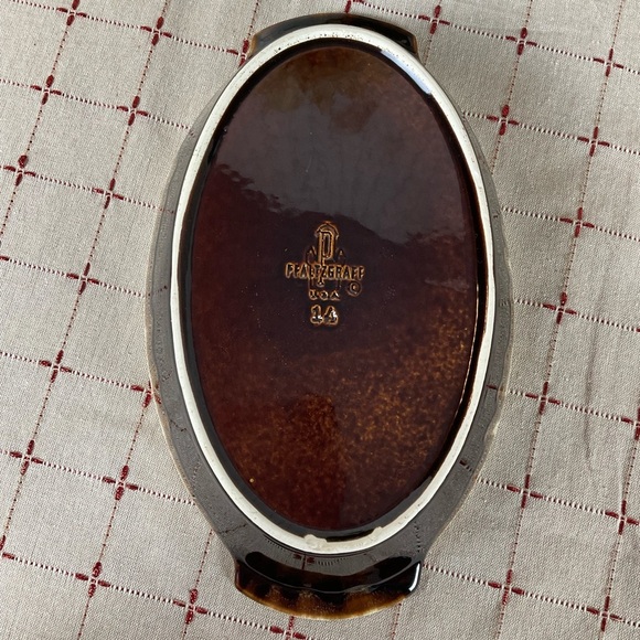 Vintage Pfaltzgraff Gourmet Brown Drip Oval Divided Vegetable Bowl / Dish - Picture 7 of 8